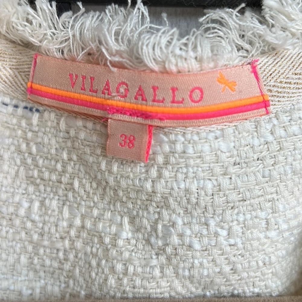 Vilagallo Open Front Cotton Woven Jacket with Fringe, Off White - Picture 6 of 8